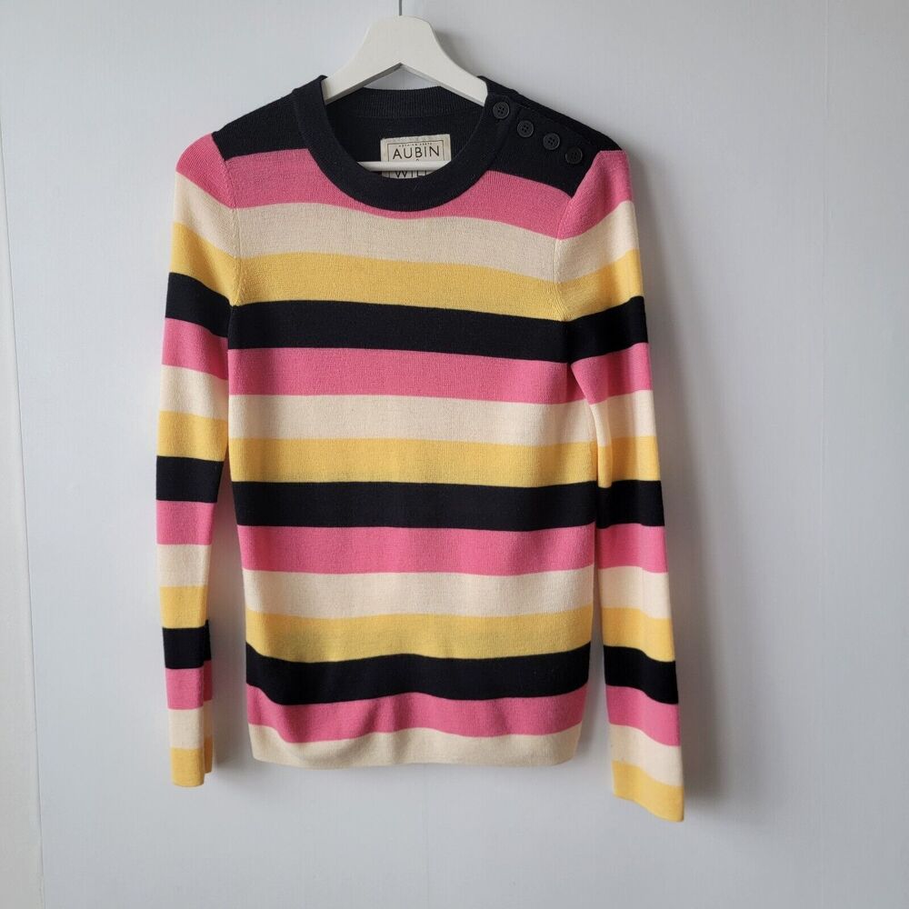 Aubin & Wills knitwear womens sweater size XS  crewneck Shoulder Buttons striped